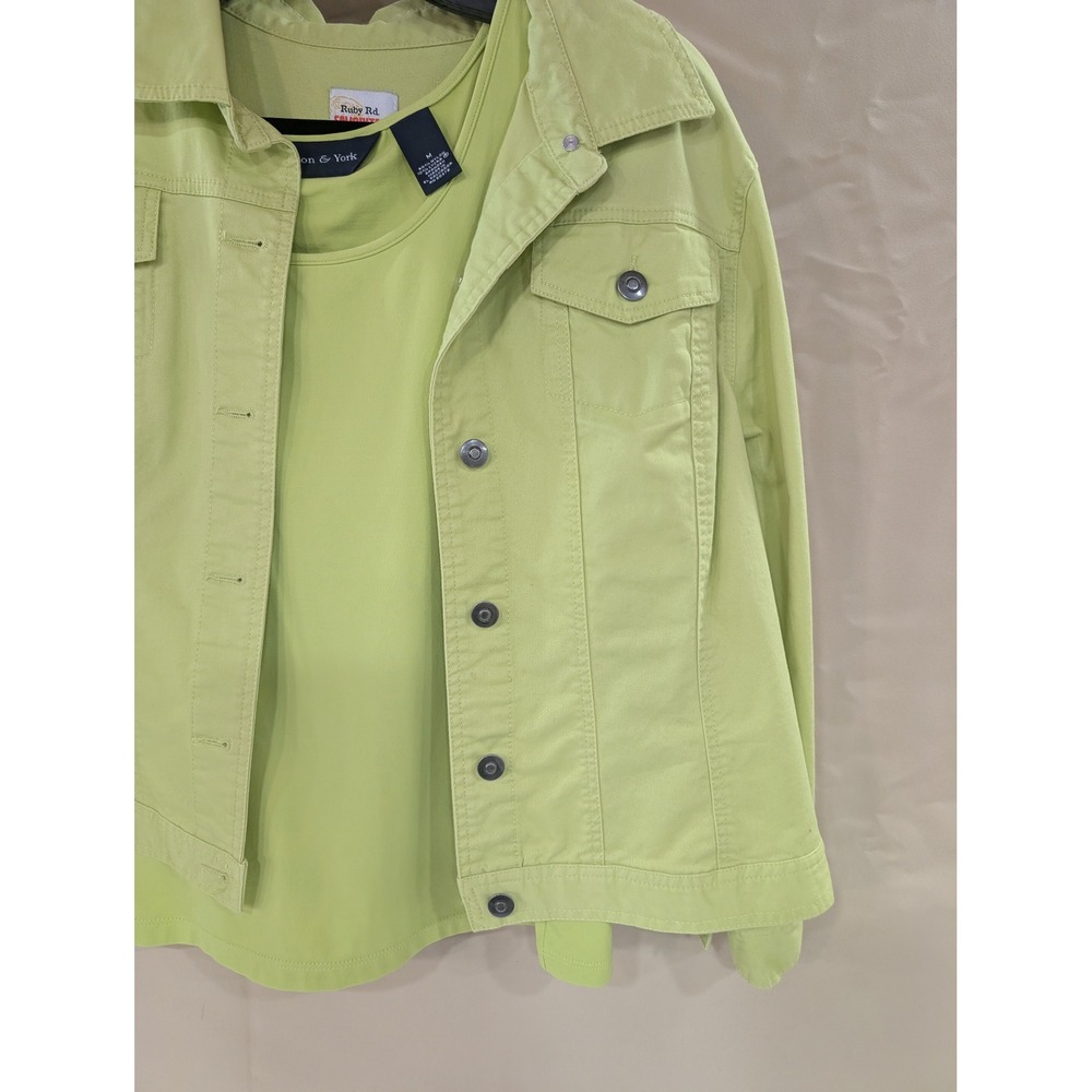 Ruby Rd Preston & York Two Piece Tank Top Jacket‎ Set Green Chartreuse - Picture 2 of 8